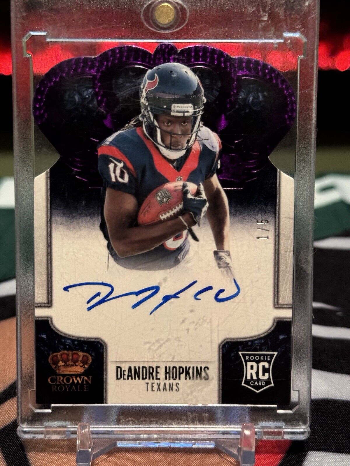 2013 Panini Crown Royale Purple Die Cut Deandre Hopkins RC On Card Auto 1/5