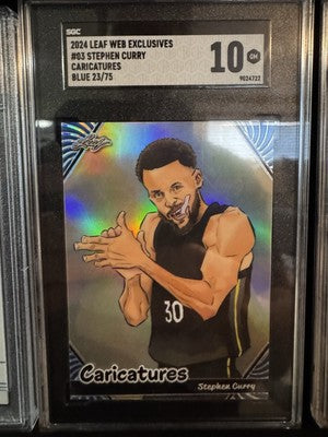2024 Leaf Web Exclusives Steph Curry #3 Caricatures Blue 23/75 SGC 10