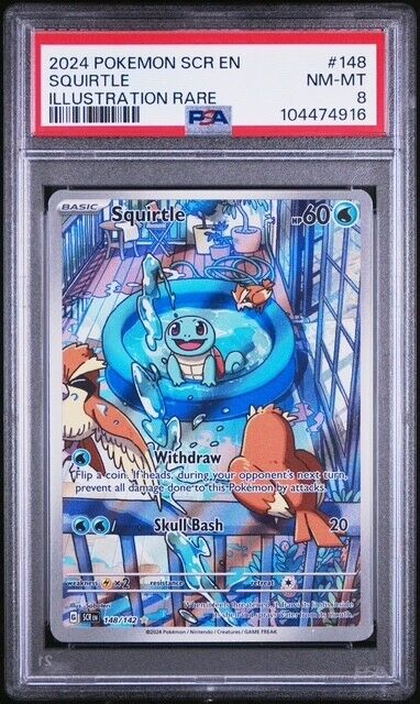 2024 Pokemon SCR EN Squirtle Illustration Rare PSA 8