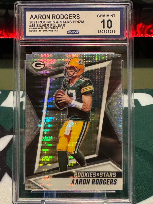 2021 Rookies and Stars Prizm Aaron Rodgers Silver Pulsar #59 Gem Mint 10