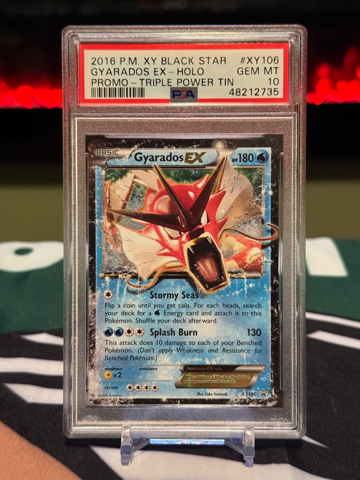 2016 PM XY Black Star Gyarados EX Holo Promo Triple Power Tin PSA 10